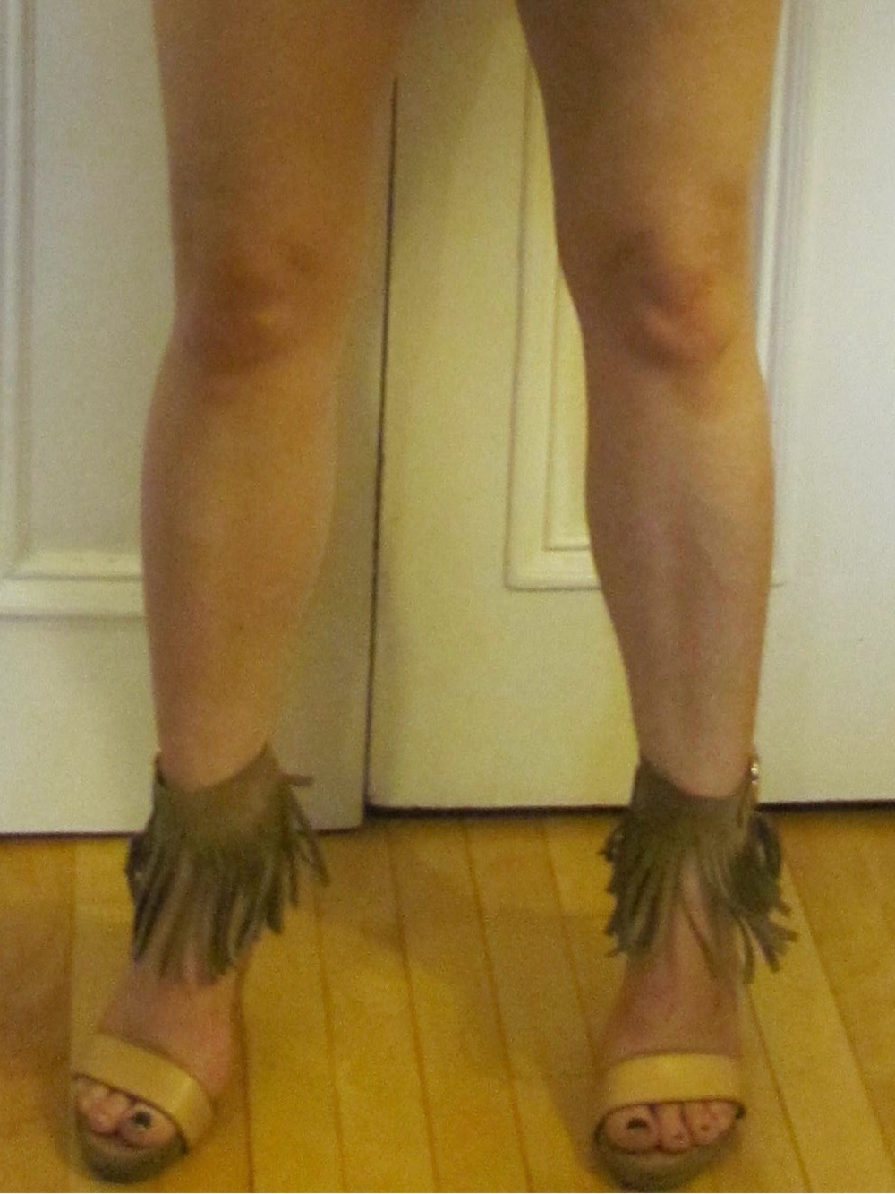Fringe Ankle-Strap Sandals in Olive and Tan